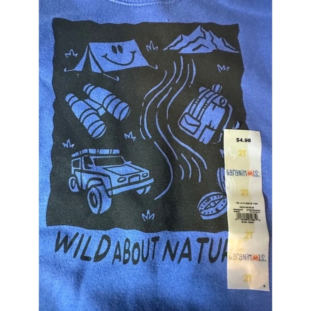 Garanimals Toddler Boys 2T Dazzling Blue Wild About Nature Fleece Sweatshirt NEW